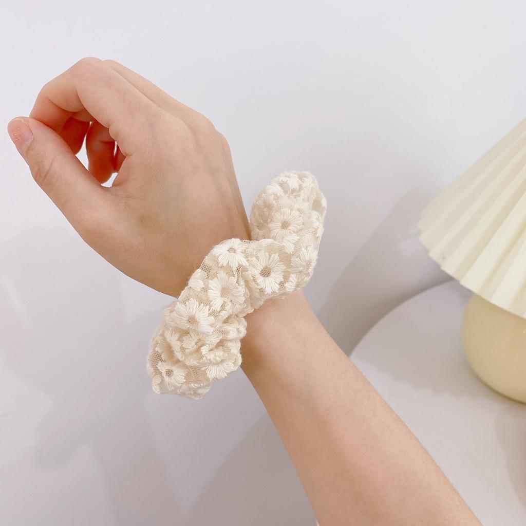 Scrunchies Vải Ren Hoa Thêu Chỉ Nổi