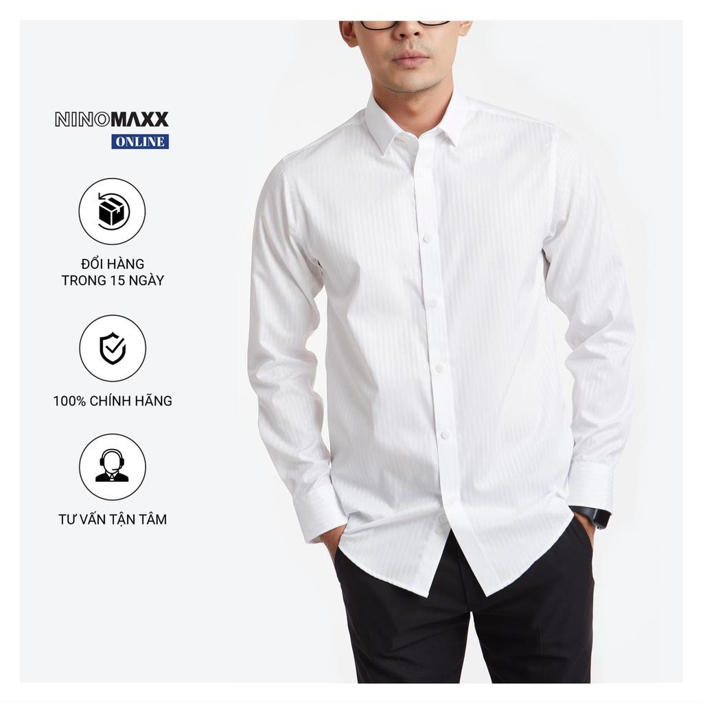 Áo Sơ Mi Nam Ninomaxx cổ bẻ dài tay trắng kẻ dọc %100 cotton mã 1909042