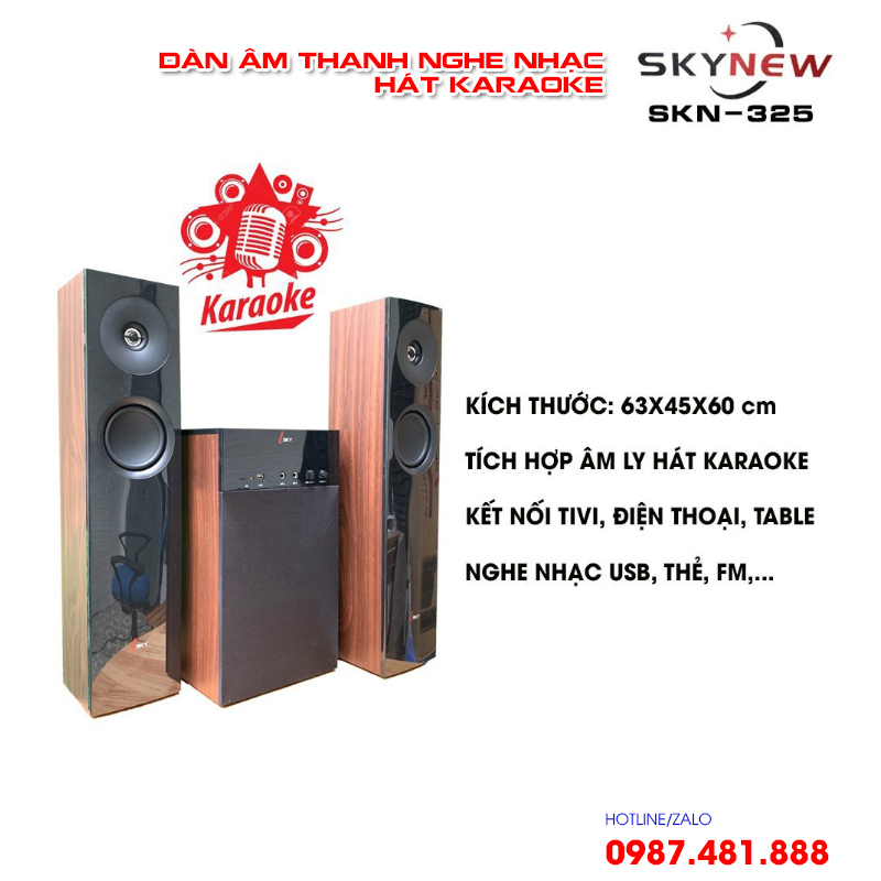 Dàn âm thanh nghe nhạc, hát karaoke Skynew SKN 325 - Loa cây - kết nối bluetooth, cắm jack 3.5 với tivi, máy tính, điện thoại, đầu DVD, máy tính bảng - Hàng chính hãng