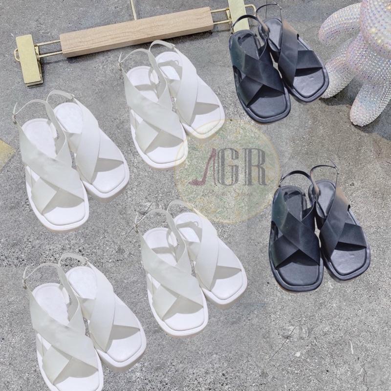 Sandal quai X khoá gài da mềm cao 3 cm