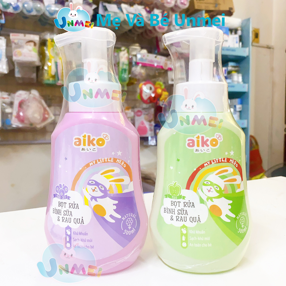 Nước Rửa Bình Sữa Và Rau Củ Quả Aiko 500ml - Dạng Bọt, An Toàn, Tiện Lợi