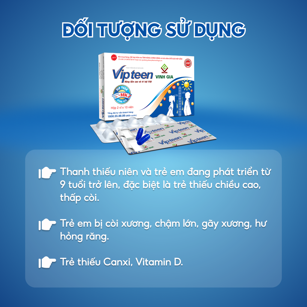 Hộp Viên Uống VIPTEEN VINH GIA Bổ Sung Canxi Nano D3 MK7 Tăng Chiều Cao Cho Trẻ 9 -18 tuổi