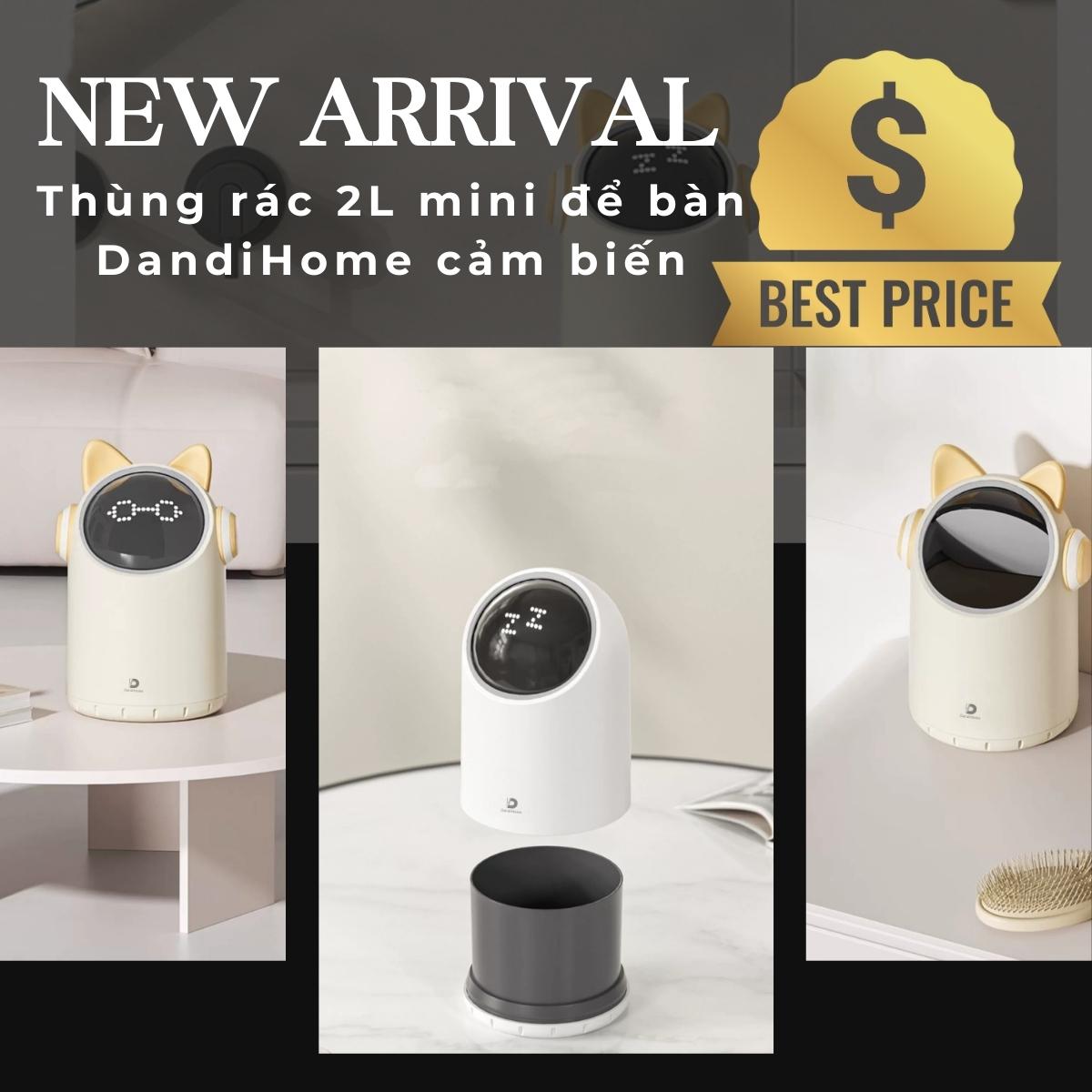 Thùng rác mini để bàn DandiHome 2 lít cảm biến tự động đóng mở