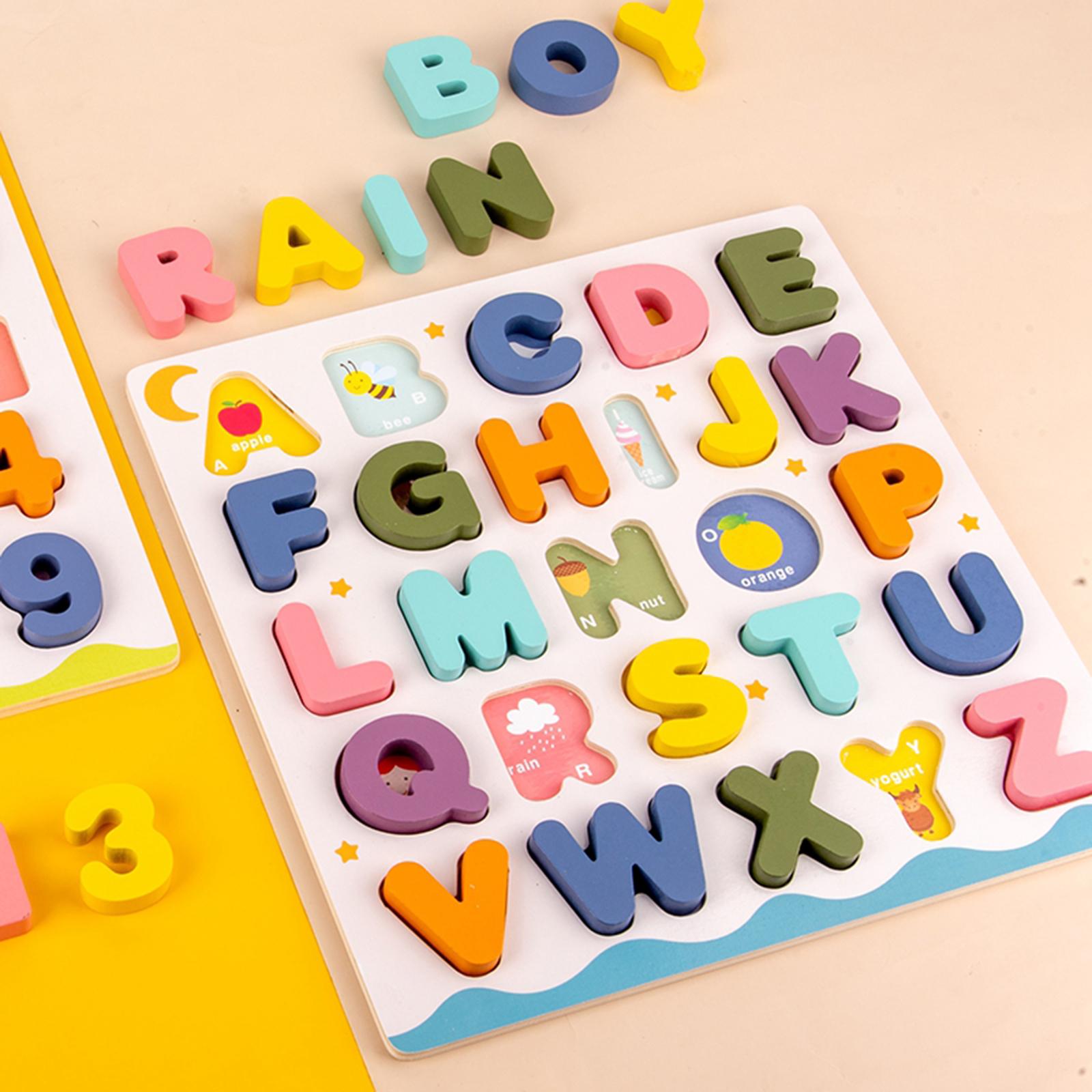 Toddler Jigsaw Kids Puzzle Letters Numbers Wooden Learning Toys