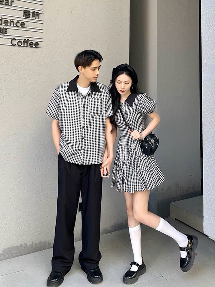 Set váy áo đôi nam nữ đen trắng đẹp Couple Tina - AV015