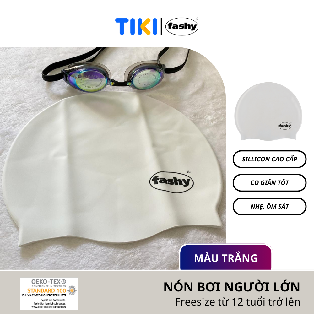 Nón Bơi Người Lớn 100 Nhập Khẩu Từ Đức Thương Hiệu Fashy Tiêu Chuẩn Châu Âu Chất Liệu Silicone Mềm Mại, Kiểu Dáng Thời Trang, Nhiều Màu Phù Hợp Cho Nam, Nữ, Trẻ Em Trên 12 Tuổi Freesize - Trắng