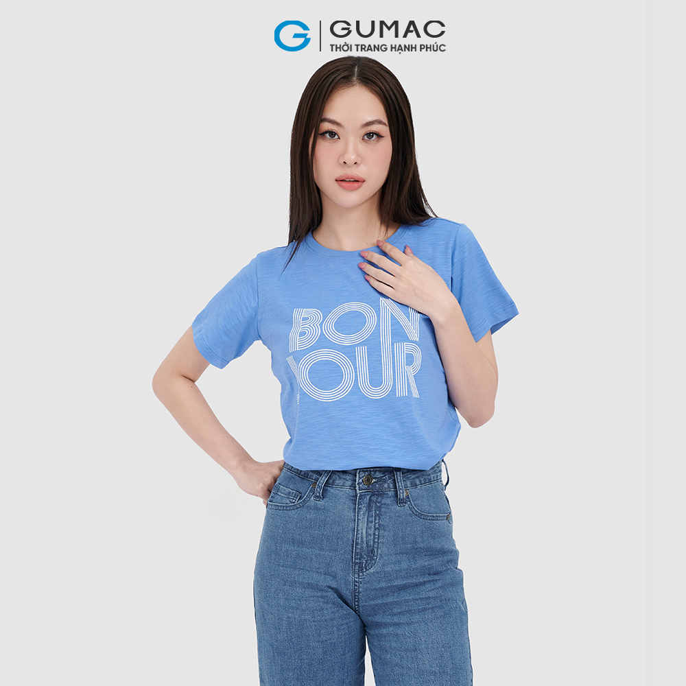 Áo thun nữ GUMAC ATC10033 in chữ BONJOUR năng động