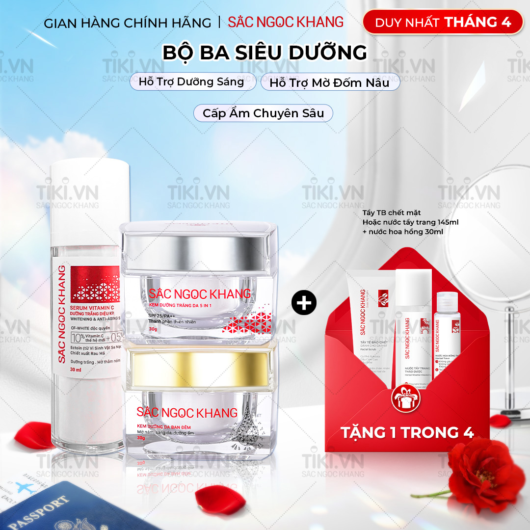 COMBO dưỡng da chuyên sâu kem dưỡng ban đêm 30g + kem dưỡng ban ngày 5 in 1 30g + Serum dưỡng trắng 30ml cho tác dụng nhanh mạnh, toàn diện
