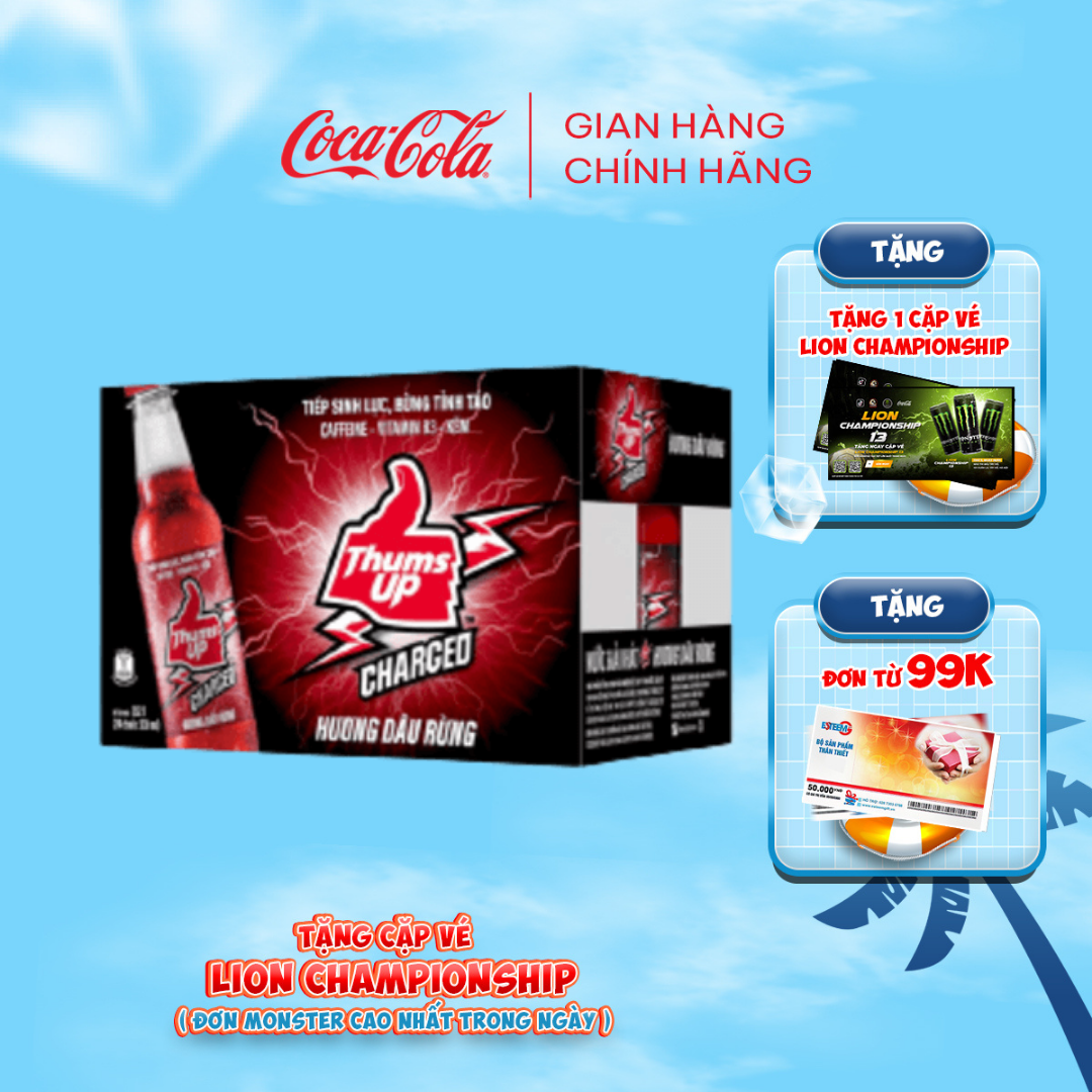 [TẶNG VOUCHER ESTEEM] Thùng/Lốc 24 Chai Nước Tăng Lực Giải Khát Thums Up Hương Dâu Rừng 330ml x 24 Coca-Cola Official Store Sale 15.5