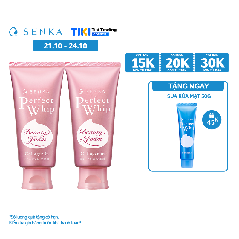 Bộ đôi Sữa rửa mặt tạo bọt Collagen cho da Khô - Sạch Sâu SENKA PERFECT WHIP COLLAGEN IN 120g