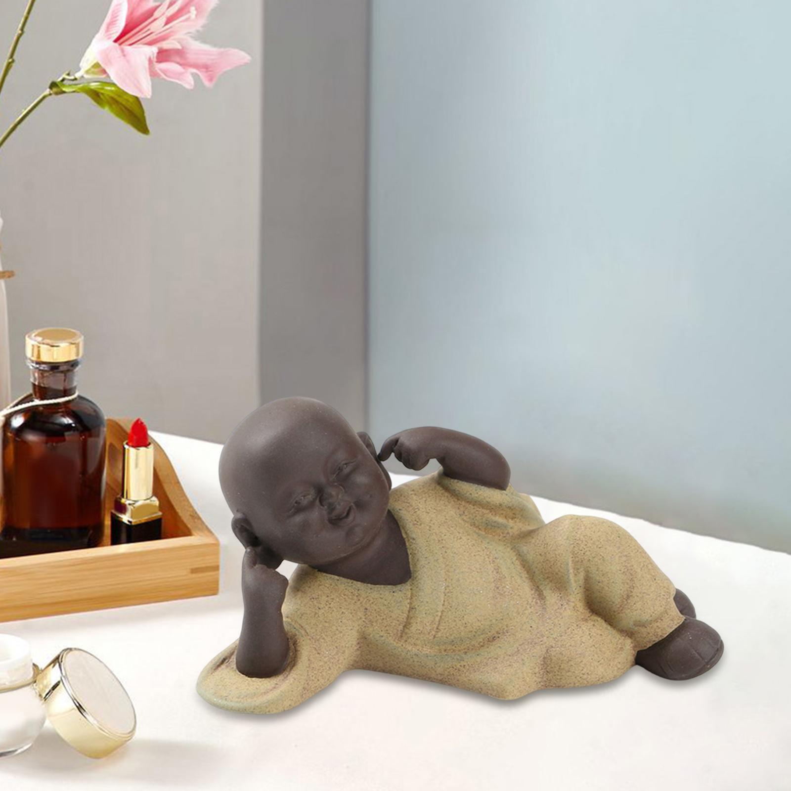 Laughing Buddha Statue Little Monk Figurine Tea Pet for Desk