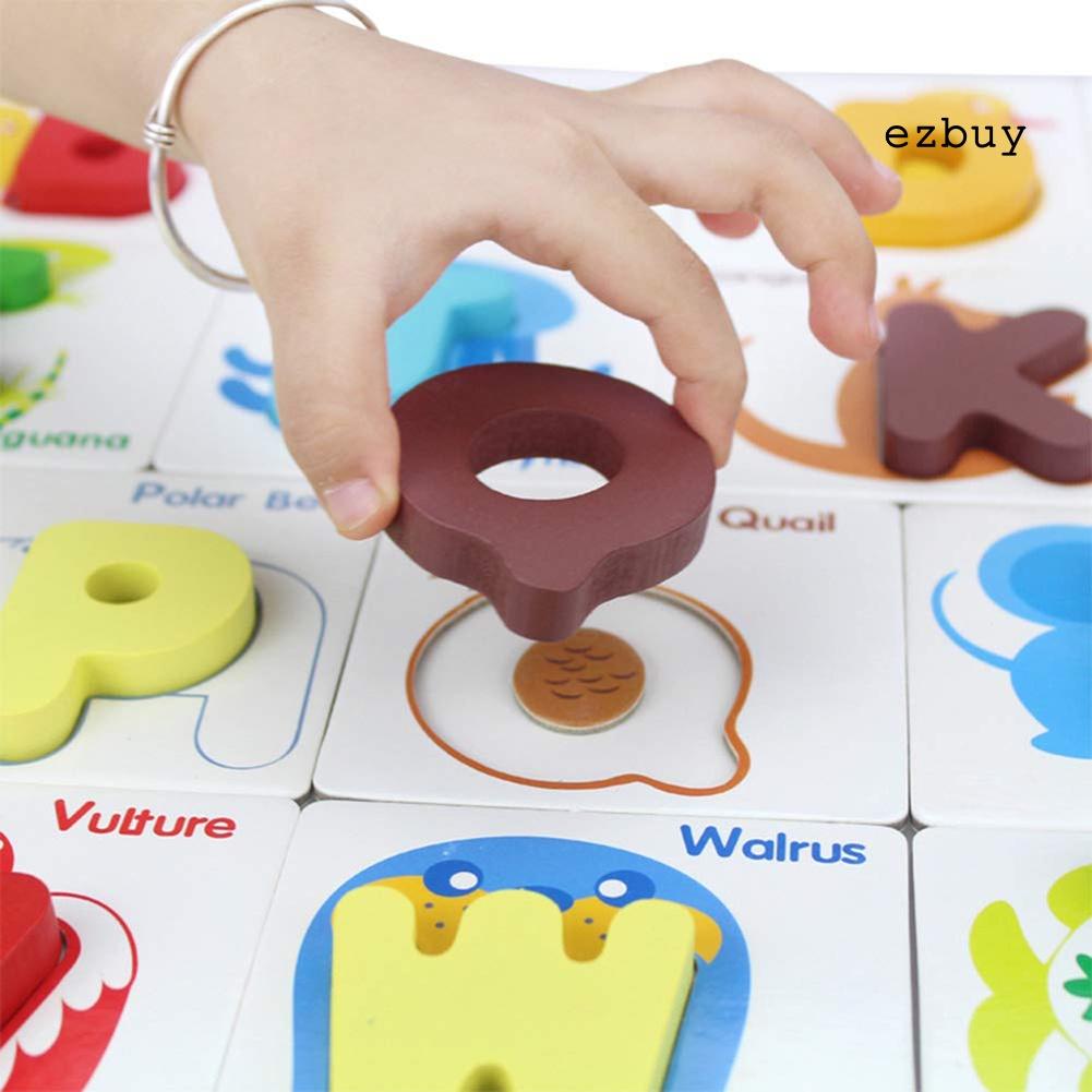 EY-26Pcs Wooden Alphabet Letters Animal Match Puzzles Cards Preshcool Learning Toy