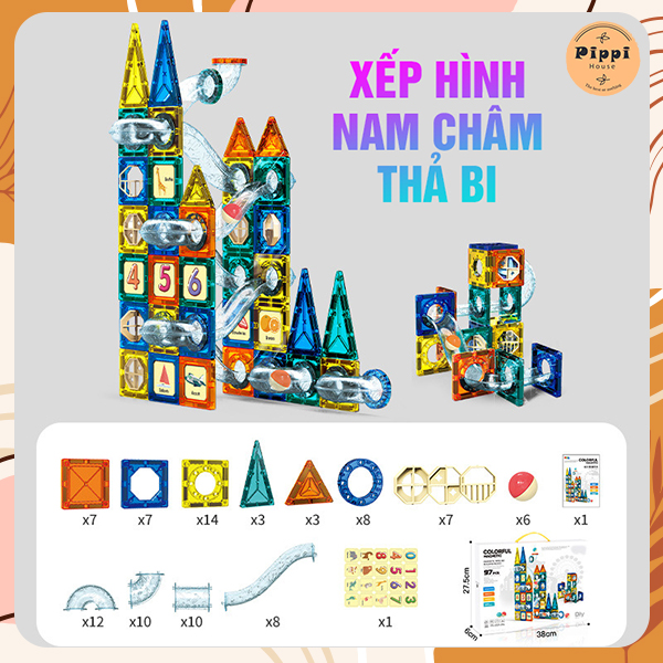 Xếp Hình Nam Châm Thả Bi 97 Chi Tiết Cho Bé Phát Triển Trí Tuệ Tư Duy Logic Tự Do Sáng Tạo