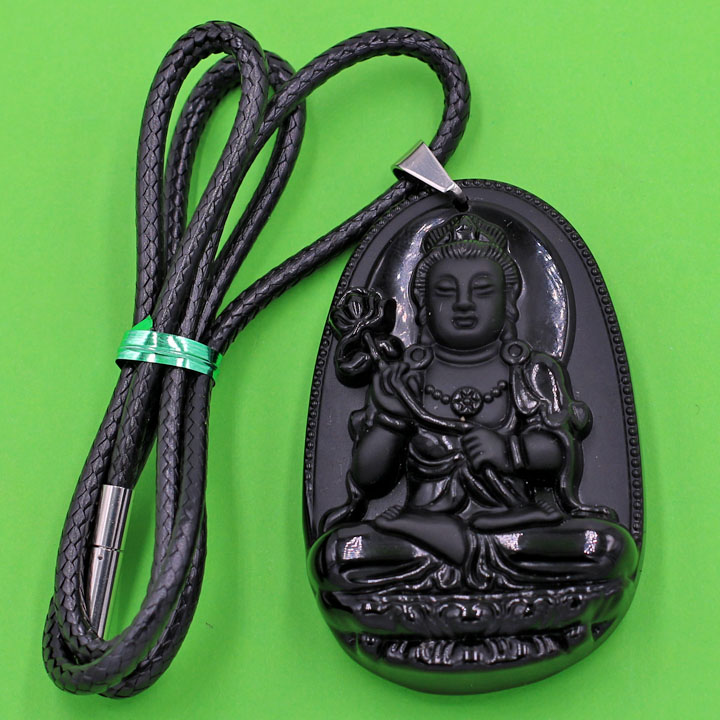 Vòng cổ phật Đại Thế Chí Bồ Tát - thạch anh đen 4.3cm - dây dù - tuổi Ngọ