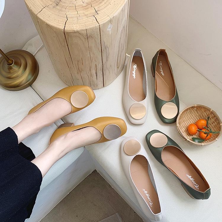 Giày Búp Bê Da Pu Mũi Vuông Đế Bằng Thời Trang Cho Nữ