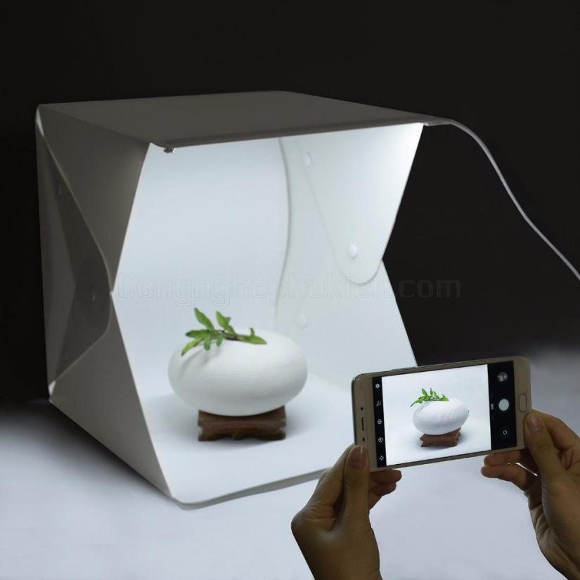 Hộp chụp ảnh sản phẩm Mini 22x24x24cm tích hợp đèn LED