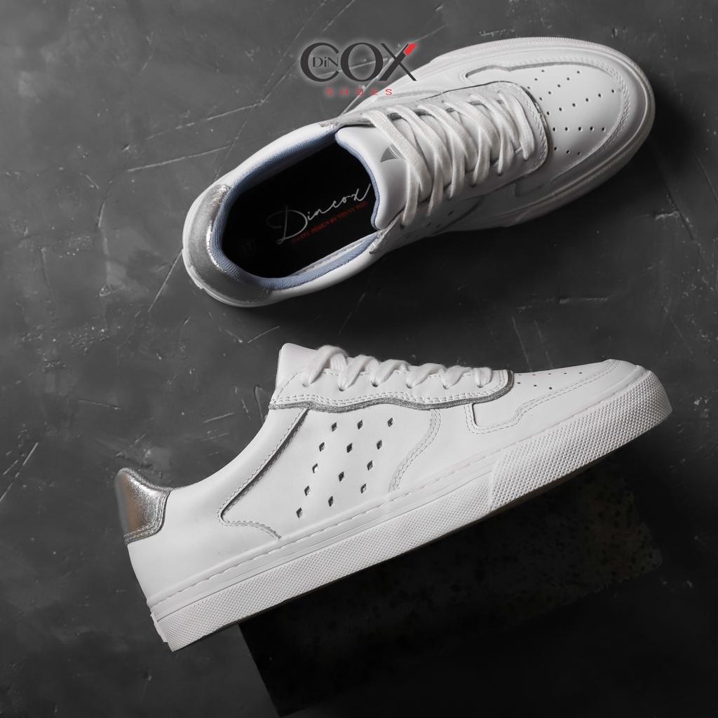 Giày Sneaker Nữ Da Bò Thật Sang Trọng DINCOX E03 White Silver Chính Hãng