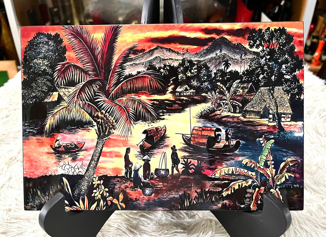 Tranh sơn mài - ĐỒNG QUÊ VIỆT NAM - Hàng xuất khẩu size 20x30 cm