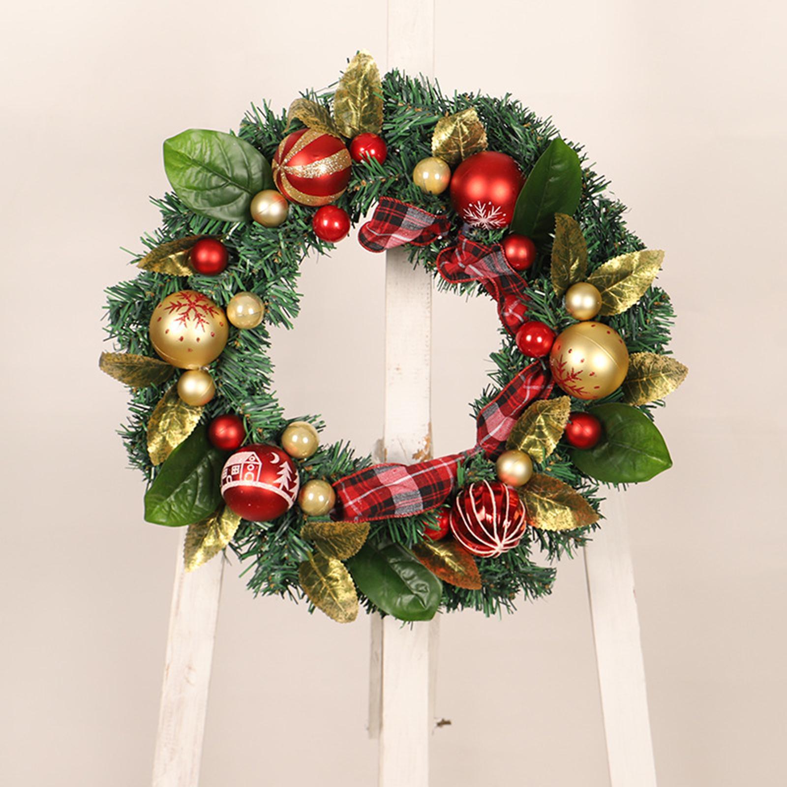 16inch Christmas Ball Wreath Shatterproof Hanging Glitter Garland Ornaments Door Wreaths for Xmas Front Yard Thanksgiving Holiday Decor