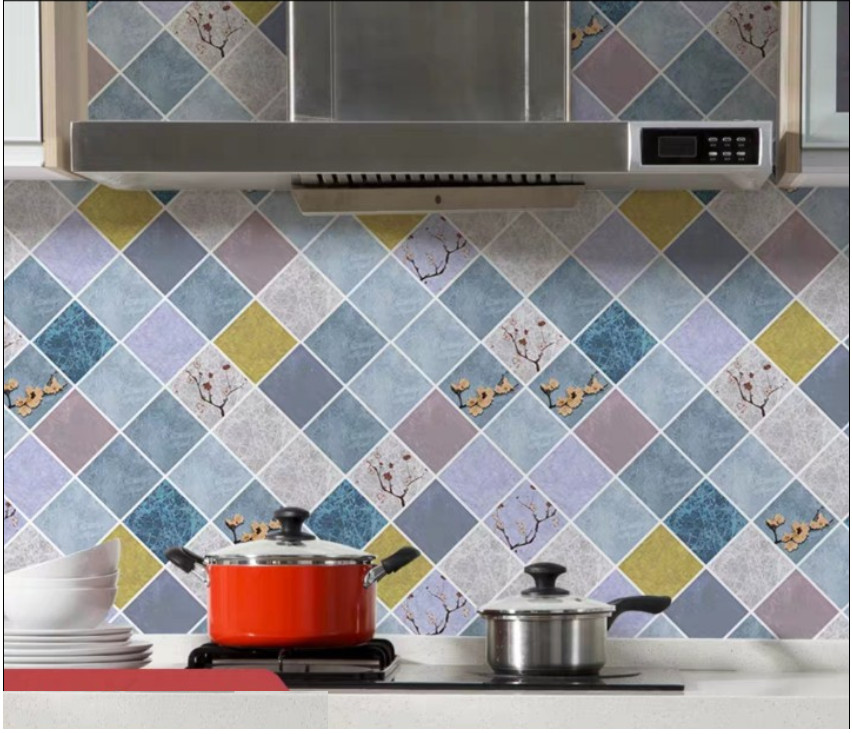 Cuộn 3 Mét Decal Giấy Dán Bếp Tráng Nhôm Cách Nhiệt Hoa Mai Xám