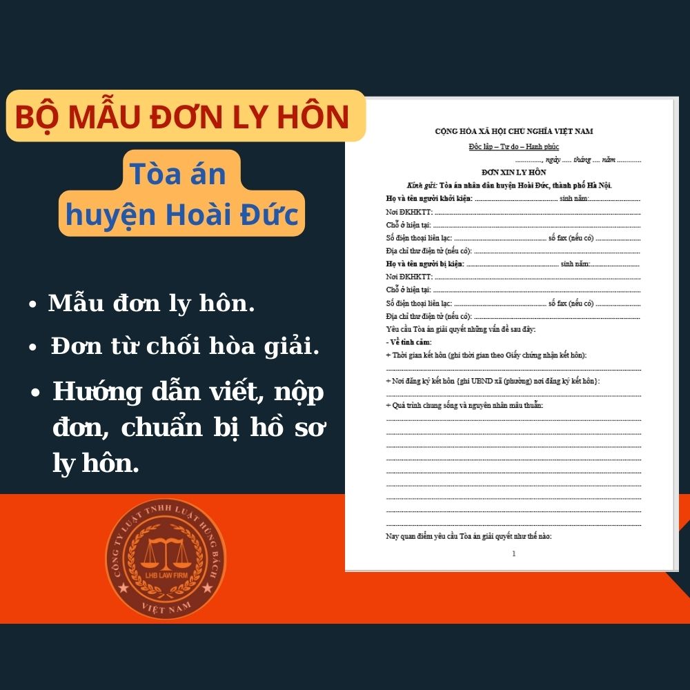 Mẫu đơn ly hôn Tòa án Huyện Hoài Đức + tài liệu luật sư hướng dẫn chi tiết