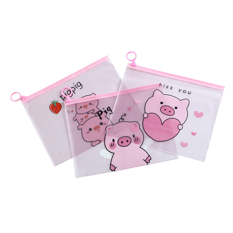 Combo 2 túi đựng bút khóa zip heo hồng pink pig