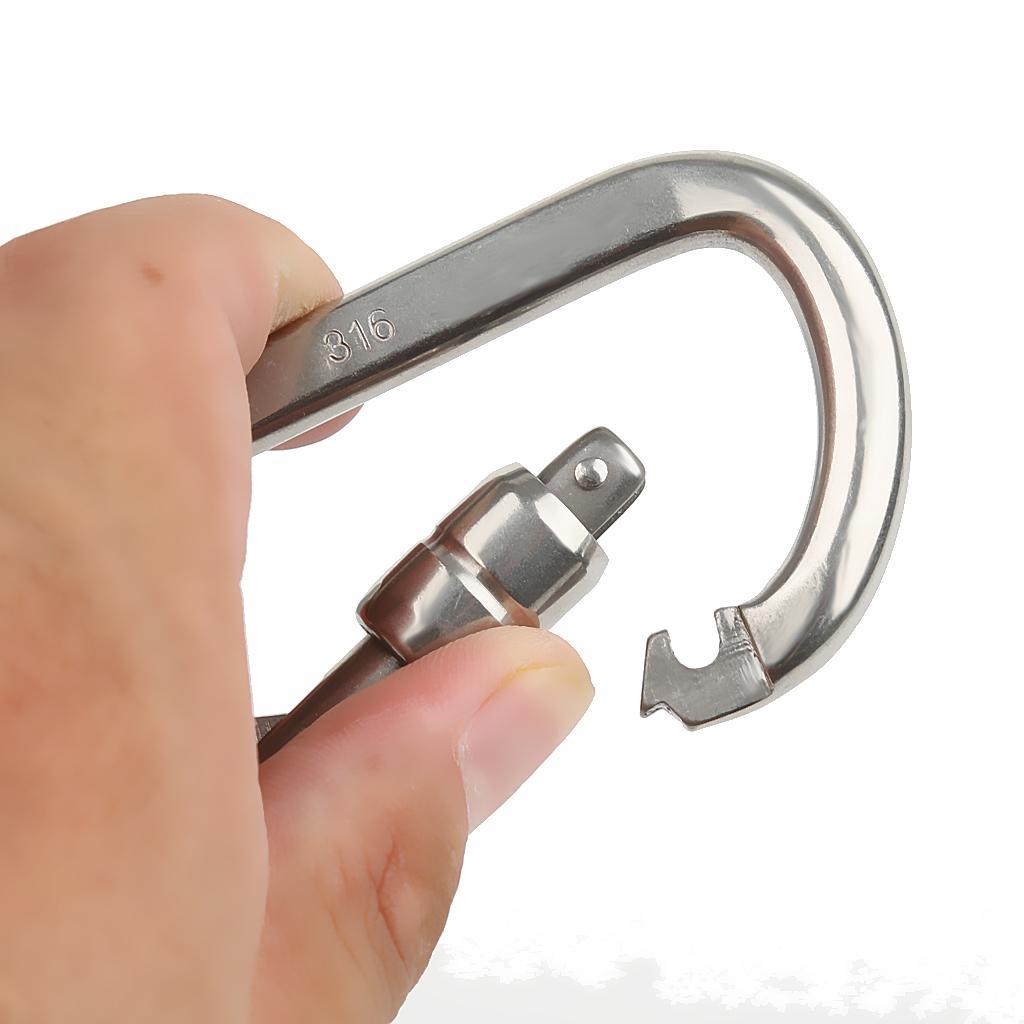 3-4pack 316L Stainless Steel Rock Climbing D Shape Auto Locking Carabiner 8MM