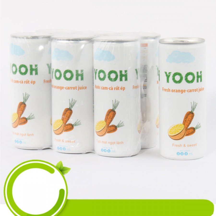 Nước ép cam - cà rốt từ trái cây tươi YOOH - Lốc 6 lon thơm ngon giải khát cho cơ thể