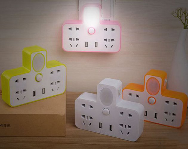 Bộ Chia Ổ Cắm Điện 2 Cổng Usb Kiêm Đèn Ngủ Tiện Dụng