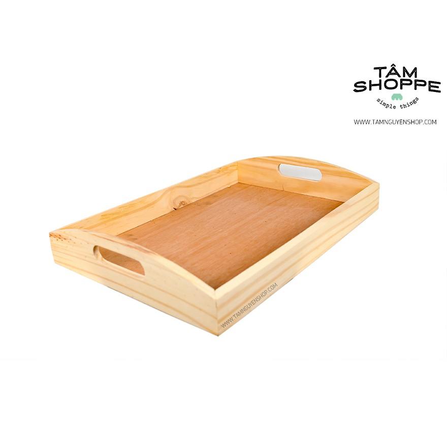 Khay gỗ để trà bánh 2 quai gỗ Bigsize màu tự nhiên