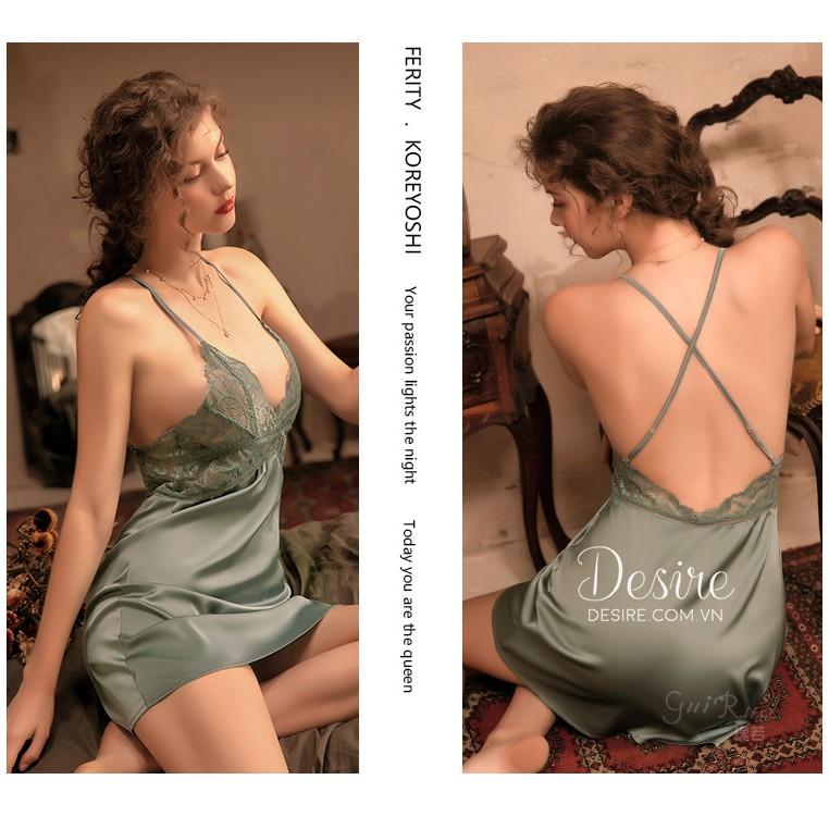 Váy ngủ lụa phối ren chéo lưng cao gợi cảm VN-034
