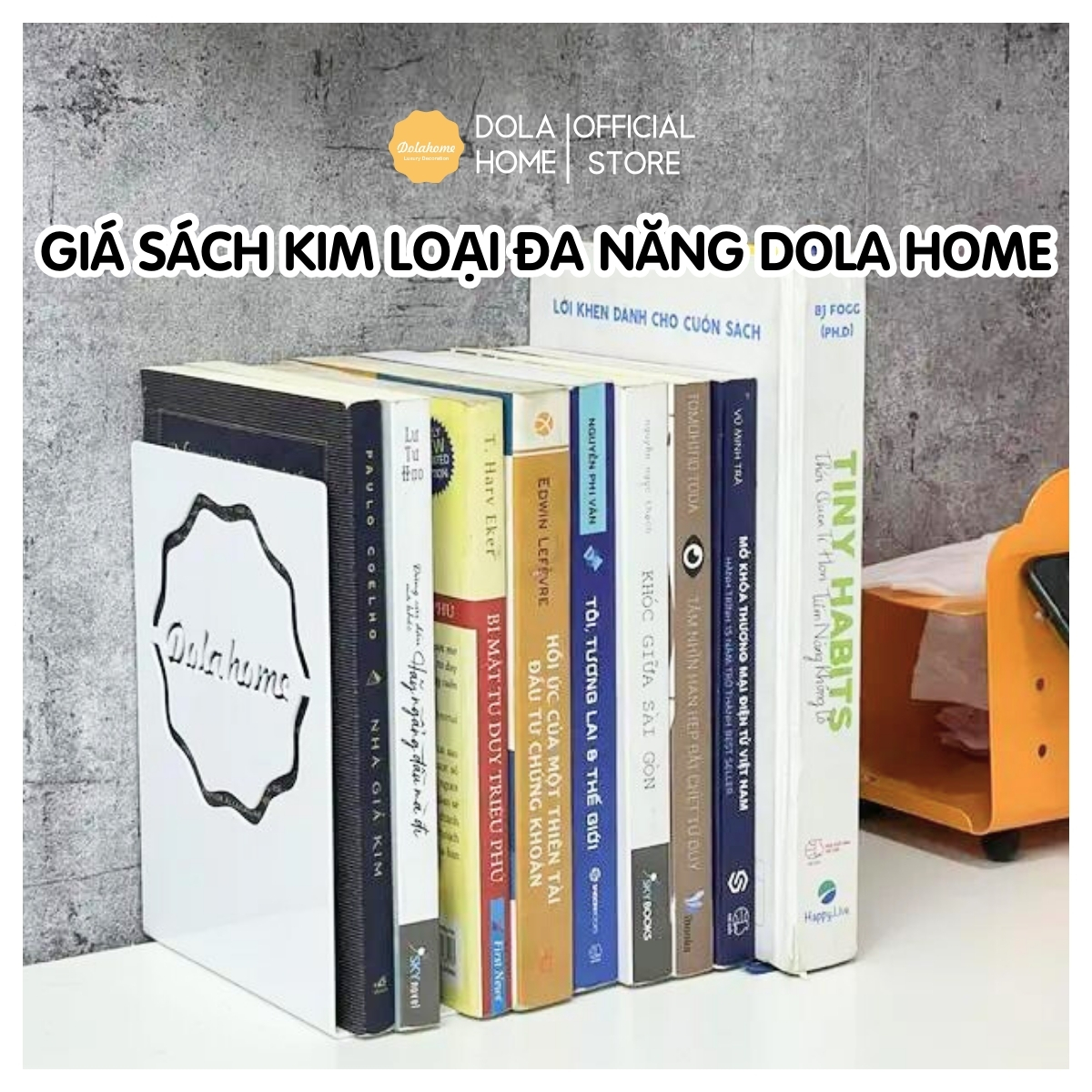 Giá chặn sách Dola Home kim loại sơn tĩnh điện cao cấp sắp xếp tài liệu, giấy tờ, sách vở gọn gàng