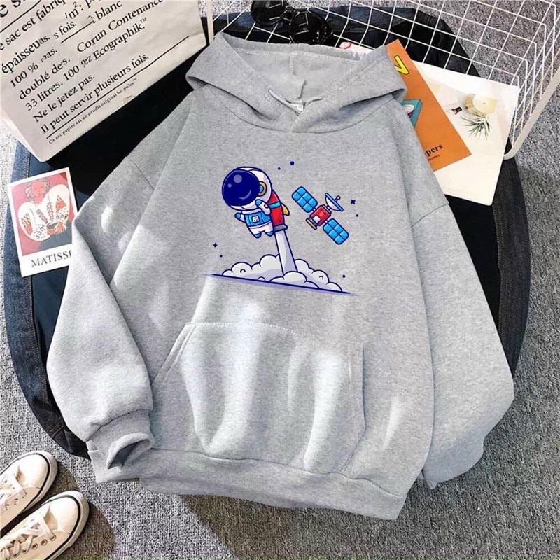 Áo khoác hoodie nam nữ in phi hành gia máy bay, nón 2 lớp