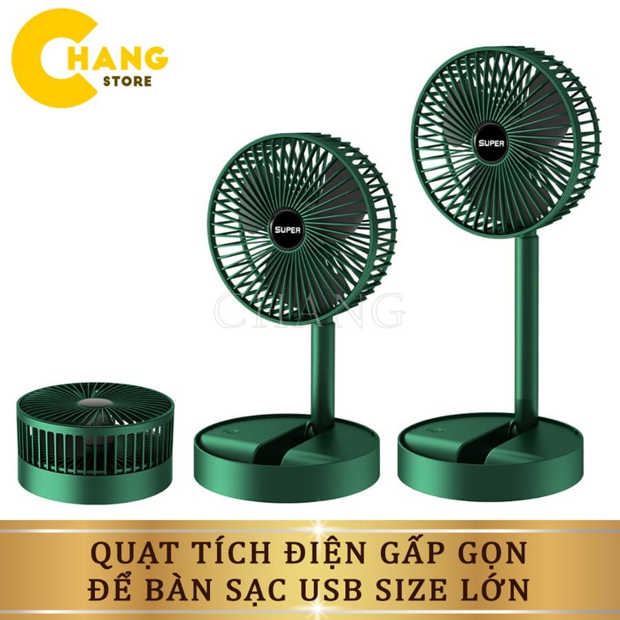 Quạt Tích Điện Gấp Gọn - Quạt Mini Để Bàn Xoay 180 Độ, 3 Tốc Độ Gió, Cổng Sạc USB Có Thể Điều Chỉnh Độ Cao Siêu Tiện Lợi