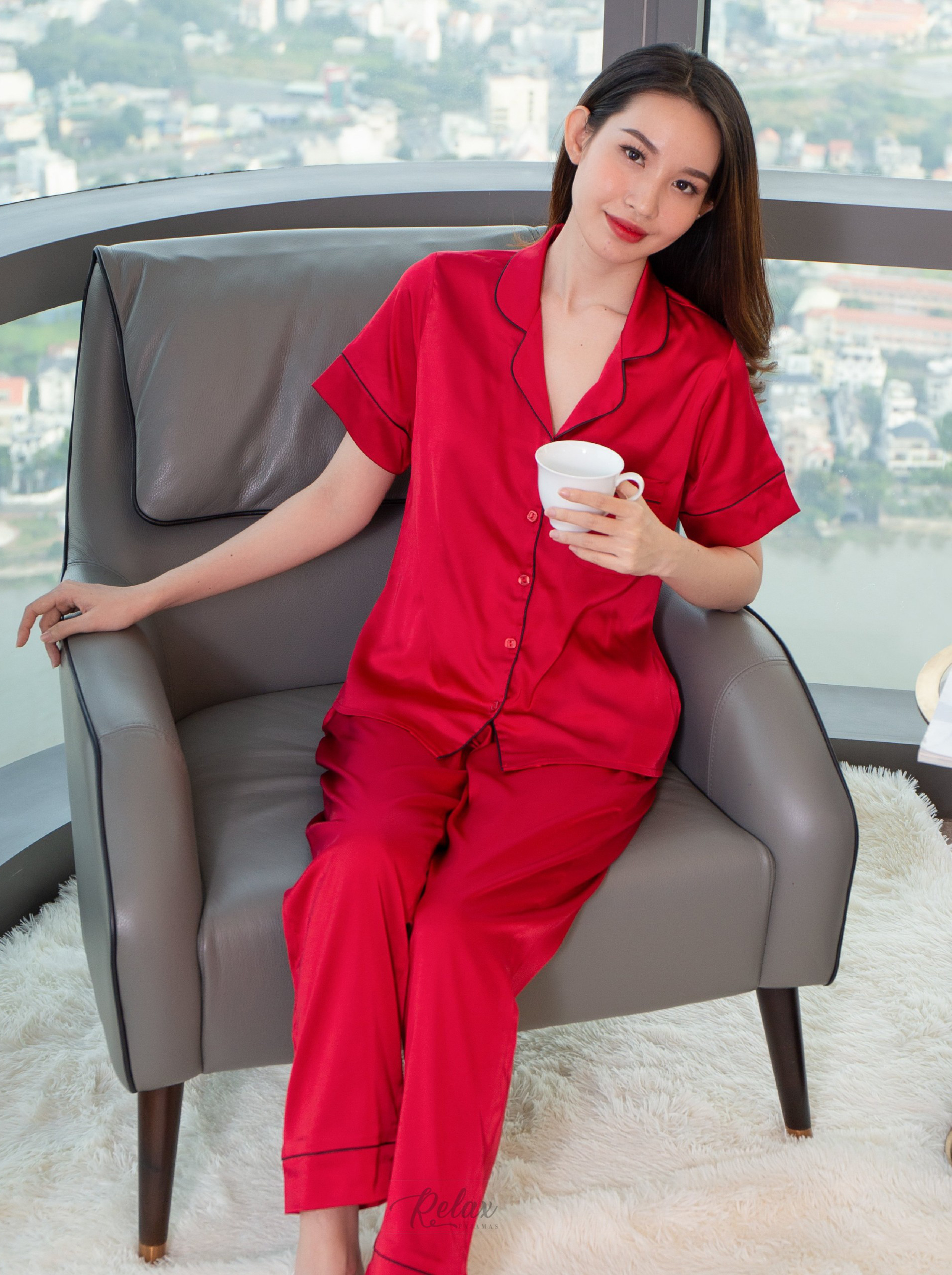 Đồ Bộ Pyjama, Đồ mặc nhà nữ Lụa Pháp cao cấp, mềm mịn, thoáng mát - HW1001 - RELAX