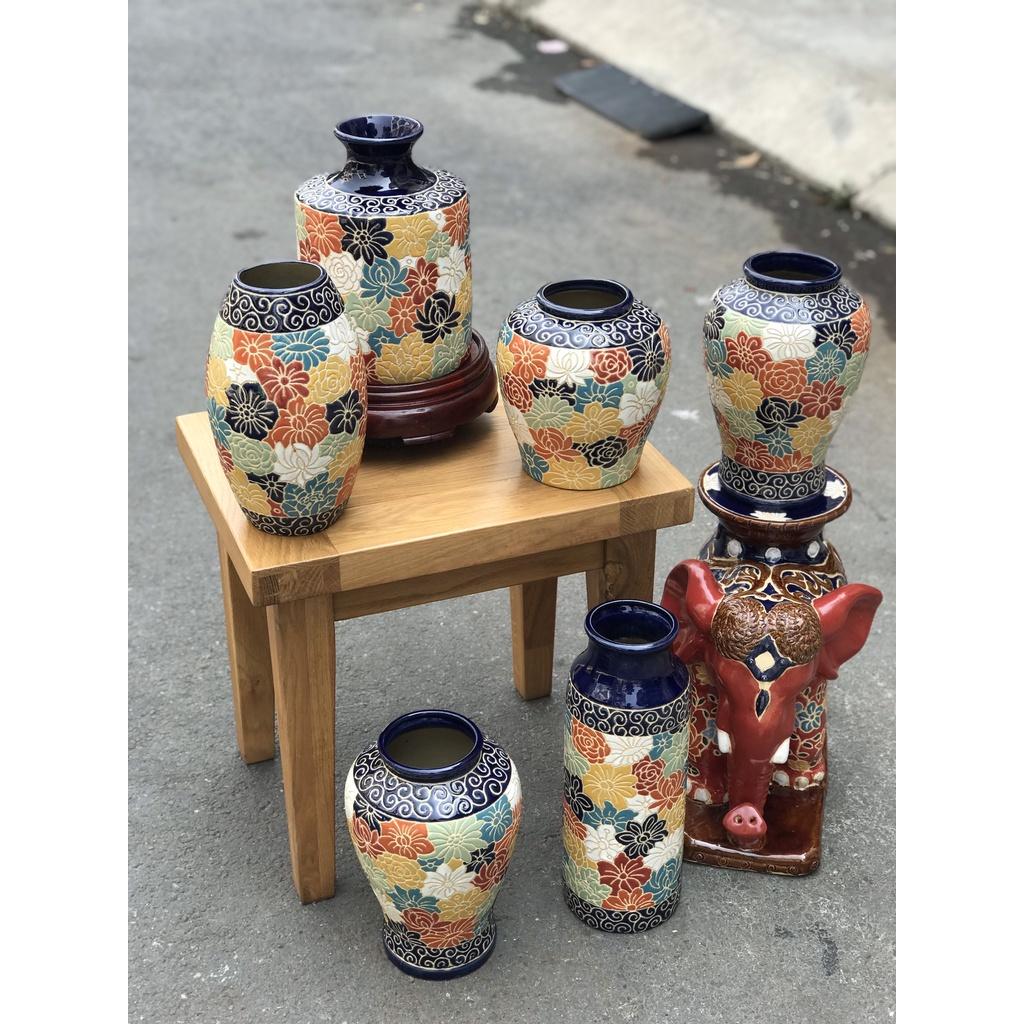 Bình Bách Hoa HN Gốm Sứ Nam Bộ Trang trí decor cắm hoa trưng hoa miệng xanh dương