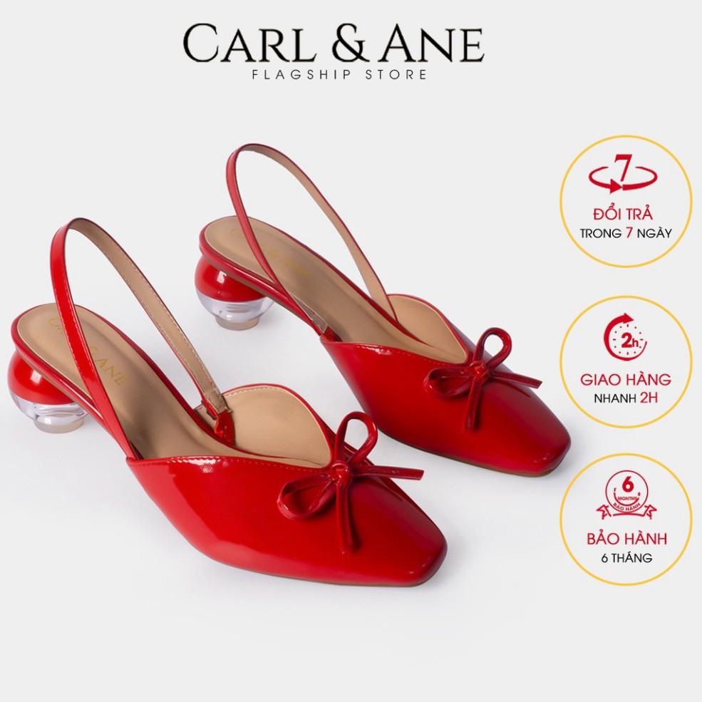 Carl &amp; Ane - Giày cao gót mũi nhọn phối dây gót tròn cao 5cm màu đỏ _ CL002