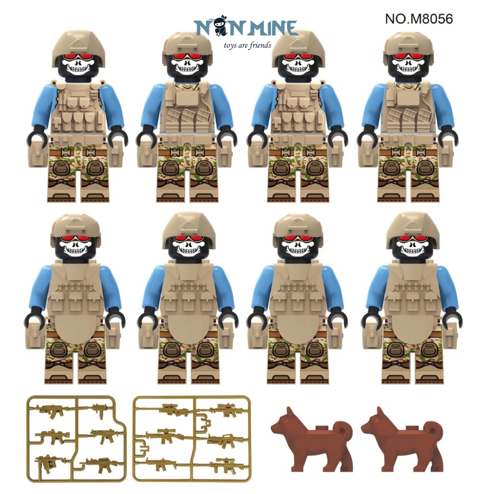 Minifigures Combo 8 Lính Lắp Ráp Quân Đội Chiến Đấu Đặc Chủng Swat Có Giáp Trang Bị Và Chó Nghiệp Vụ M8056