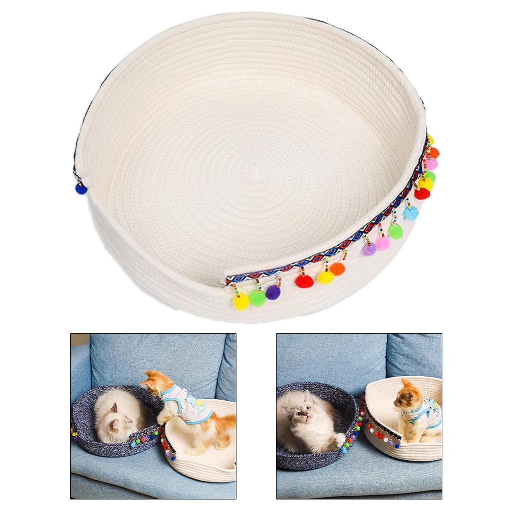 Hand Made Cotton Rope Round Woven Bed for Cat/Dog/Pet Sleeping & Playing, for Summer Winter