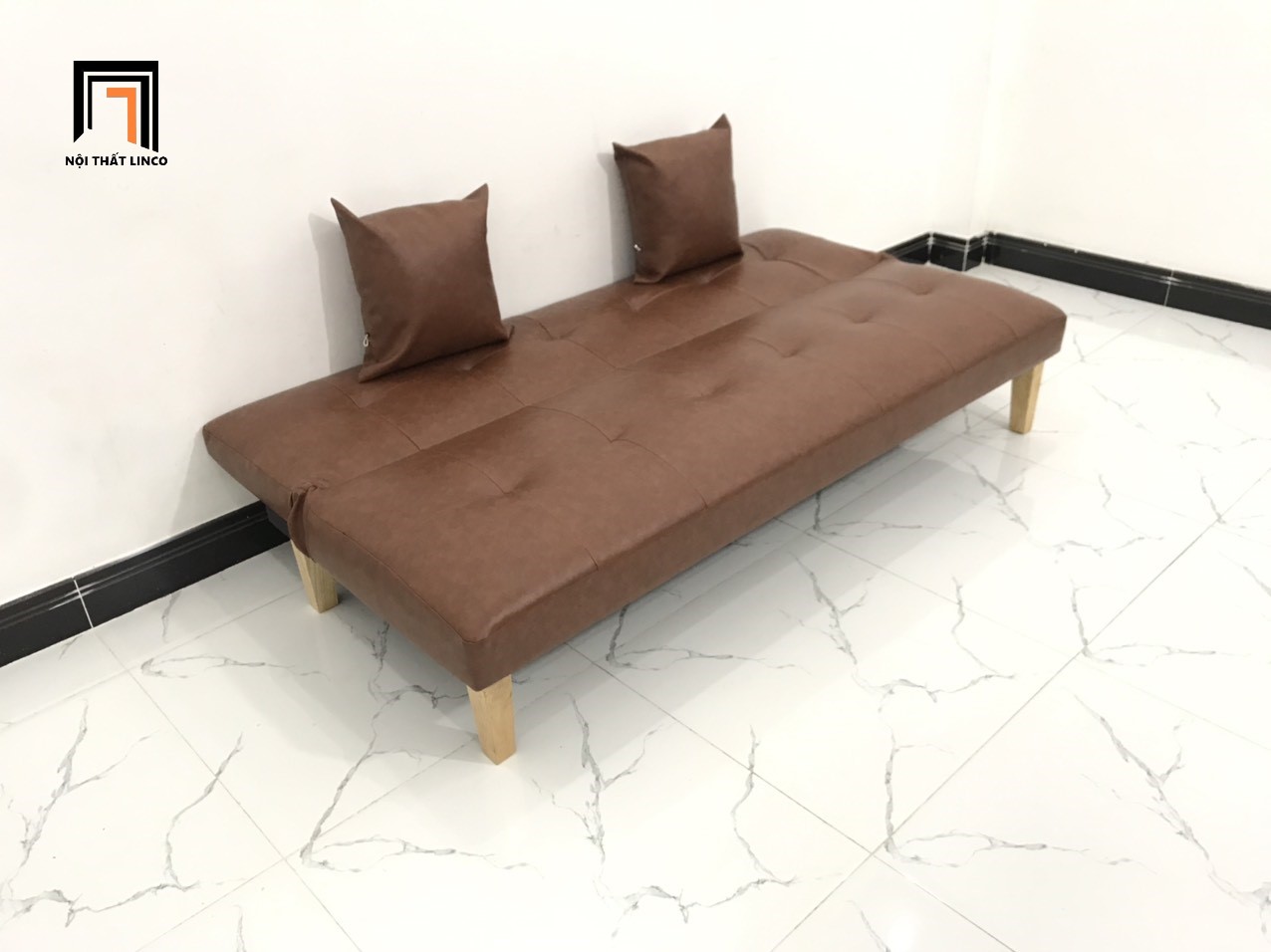 Bộ ghế sofa giường màu nâu cafe simili giả da nhiều kích cỡ