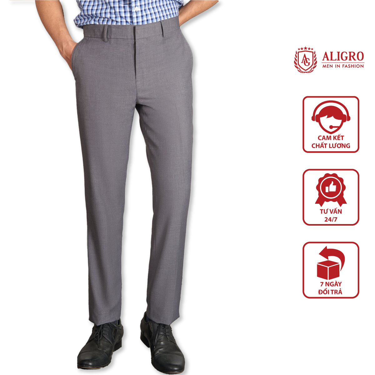 Quần Âu Nam Aligro Màu Grey Form Chuẩn Slimfit, Vải Cotton Cao Cấp Cực Tôn Dáng, Lịch Sự, Algo1045