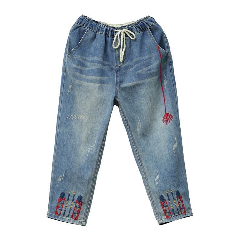 Quần Jeans Lửng Lưng Cao Co Giãn Thêu Họa Tiết Thời Trang Mùa Hè Cho Nữ
