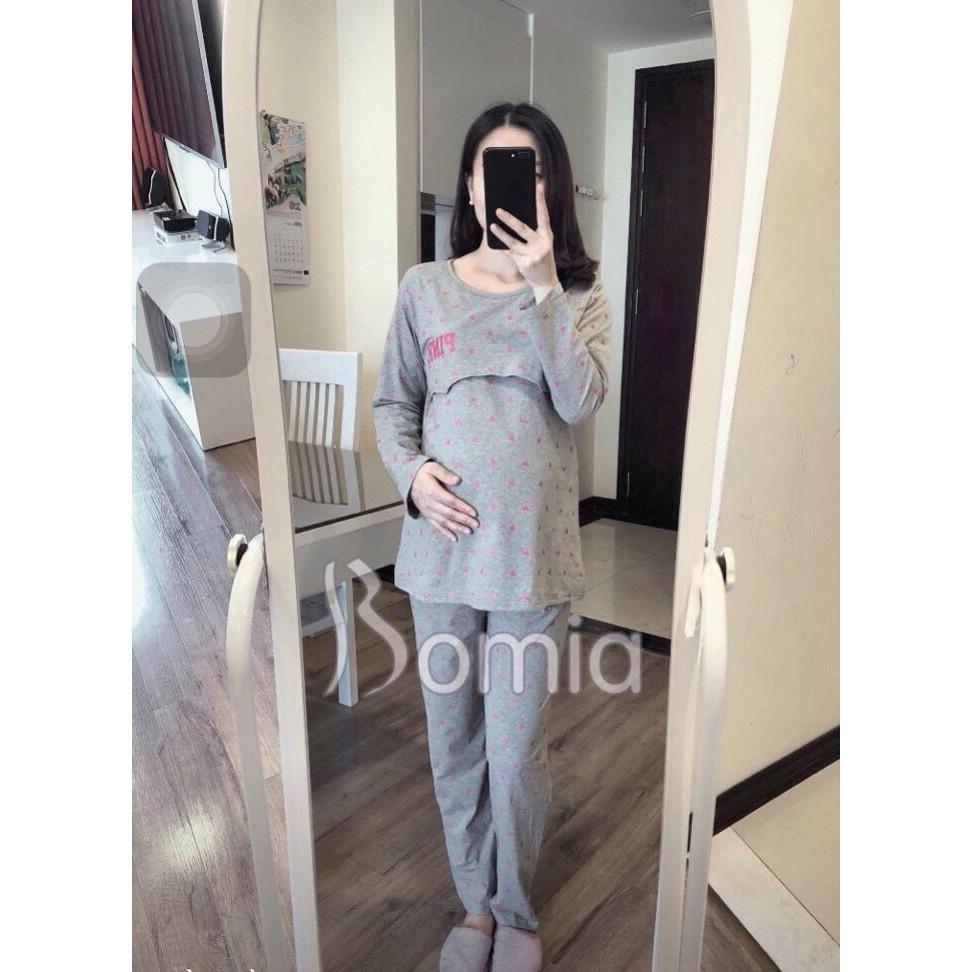 Bộ đồ bầu và sau sinh Pink dài tay – Bộ bầu Pink dài lật ti mặc bầu và sau sinh đẹp