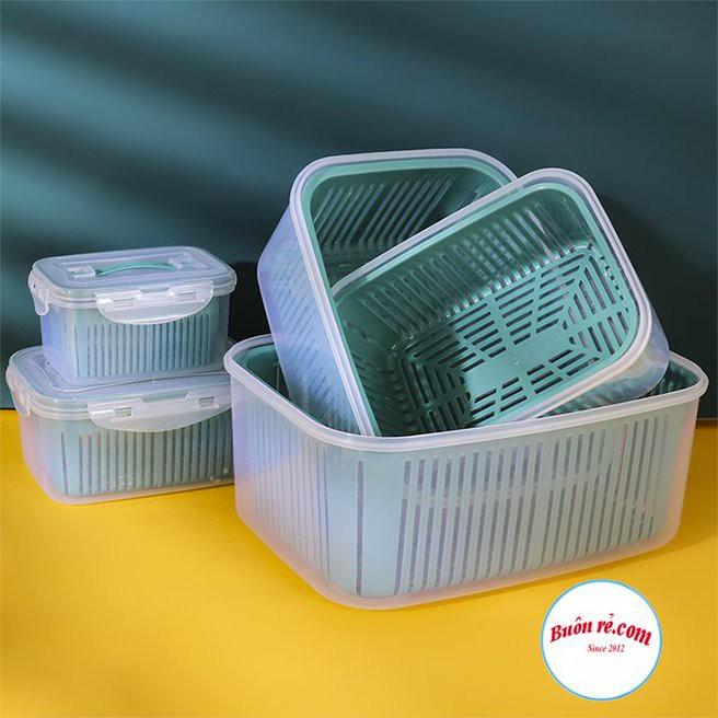 Bộ 5 hộp đựng thực phẩm kèm rổ có nắp đậy bảo quản trong tủ lạnh thiết kế 2 lớp đa năng 01464