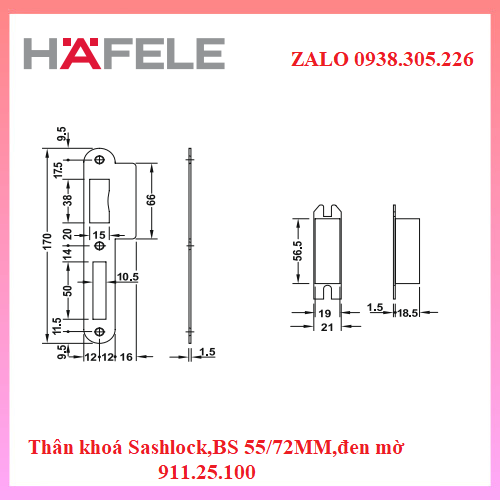 Thân khoá BS.55 đen mờ 911.25.100