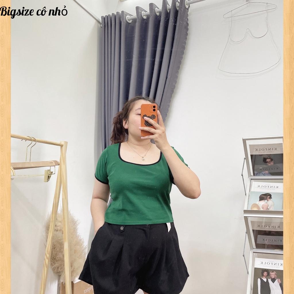 Áo thun tay ngắn bigsize nữ cổ vuống có viền cổ dáng croptop co giãn mạnh A28