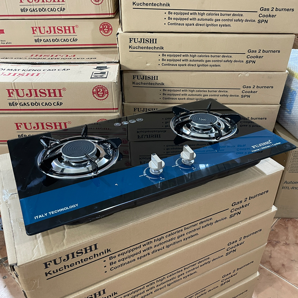 Bếp gas âm hồng ngoại Fujishi FJ-8010IC - KÍNH XANH - Đánh lửa IC cực nhạy - Lửa xanh tiết kiệm gas - Hàng chính hãng