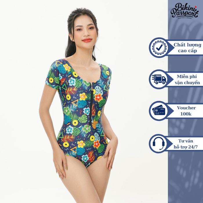 Bộ đồ bơi NỮ BIKINI PASSPORT kiểu Một mảnh tay ngắn, cổ áo chữ U - Xanh navy - BS405_NV