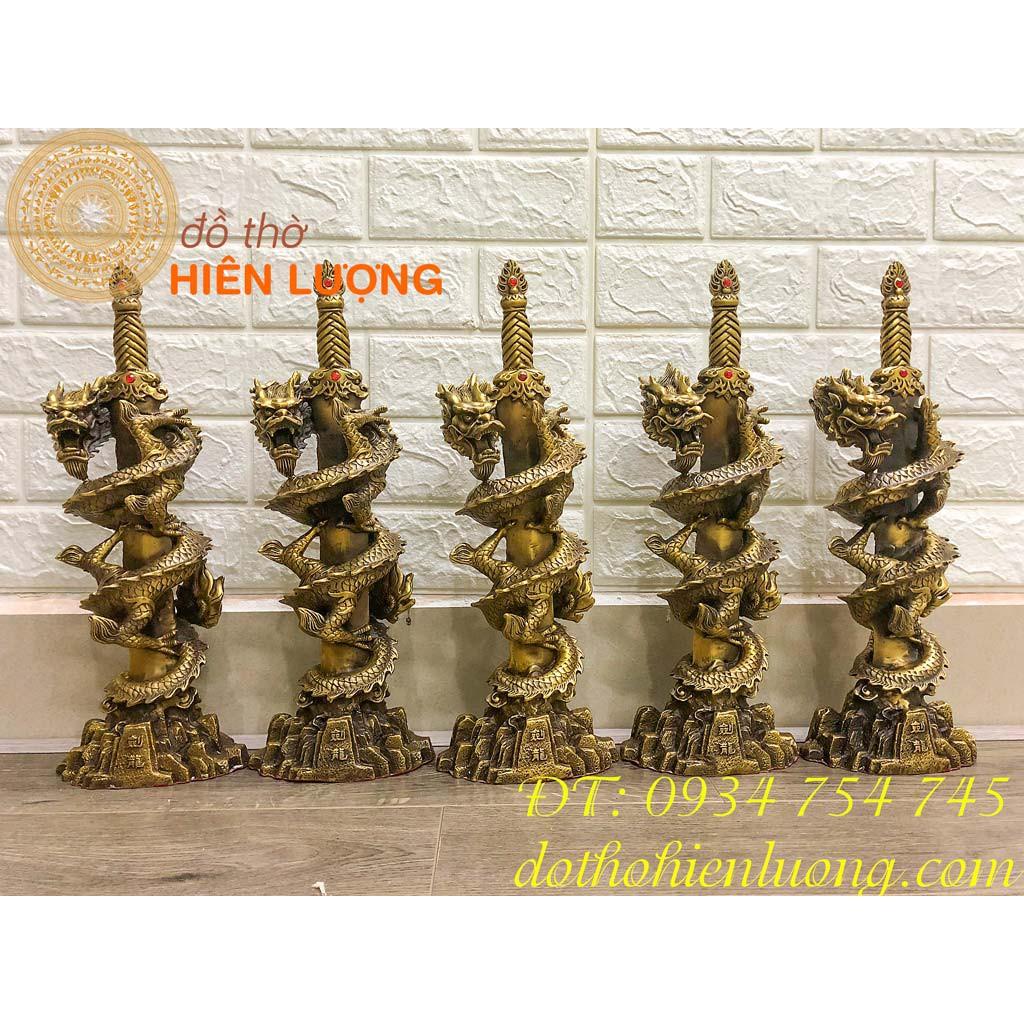 Rồng Cuộn Kiếm Bằng Đồng Cao 40cm
