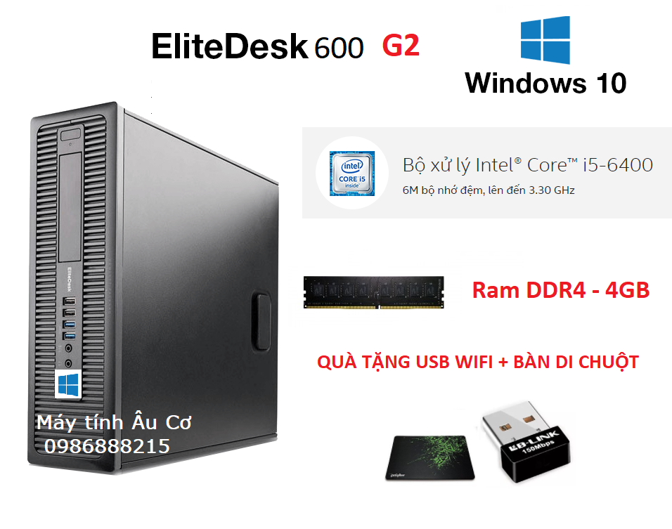 Máy tính đồng bộ Elite 600g2 ( Intel Core i5-6400 Processor 6M Cache, 3.30 GHz / Ram DDR4 - 4GB / SSD 240GB) TẶNG USB WIFI + BÀN DI CHUỘT - MÁY CHẠY NHANH - Dùng học tập - làm việc - HÀNG CHÍNH HÃNG